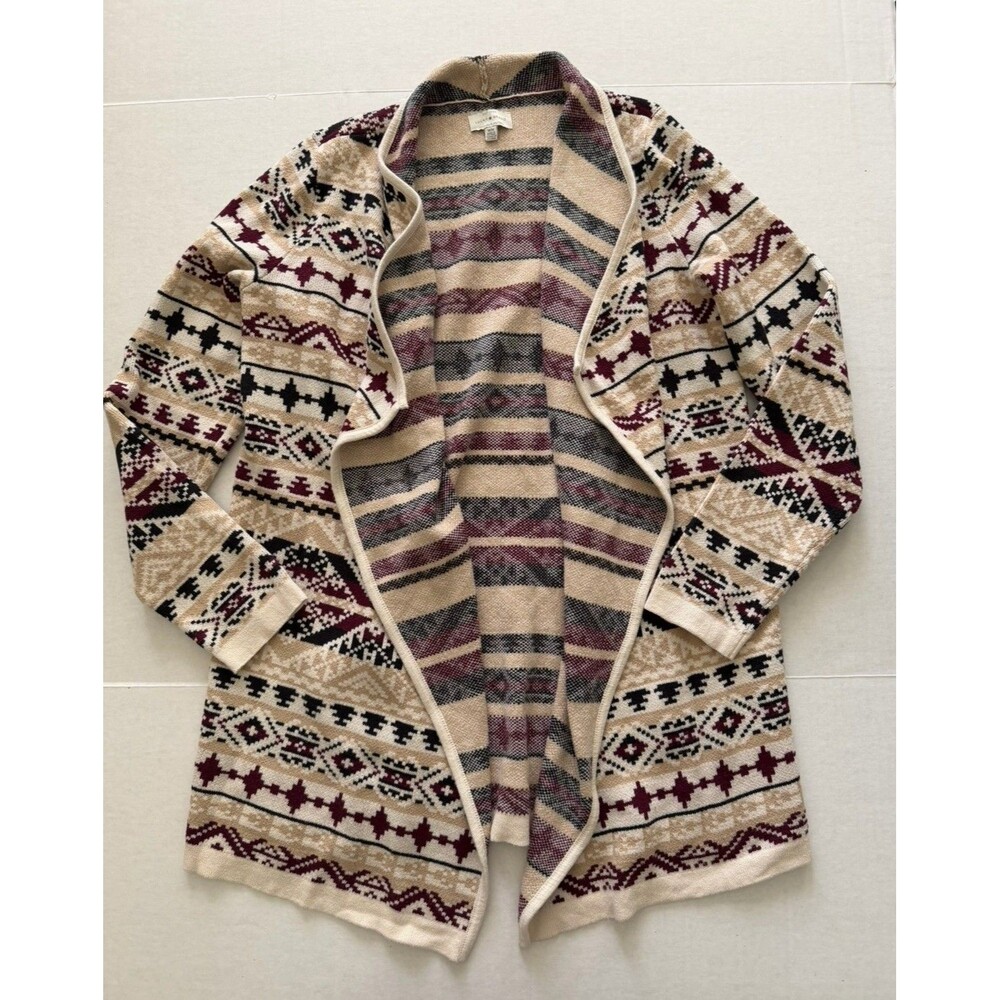 Lucky Brand Women’s M Aztec Southwestern Open Front Cardigan Duster Sweater Boho